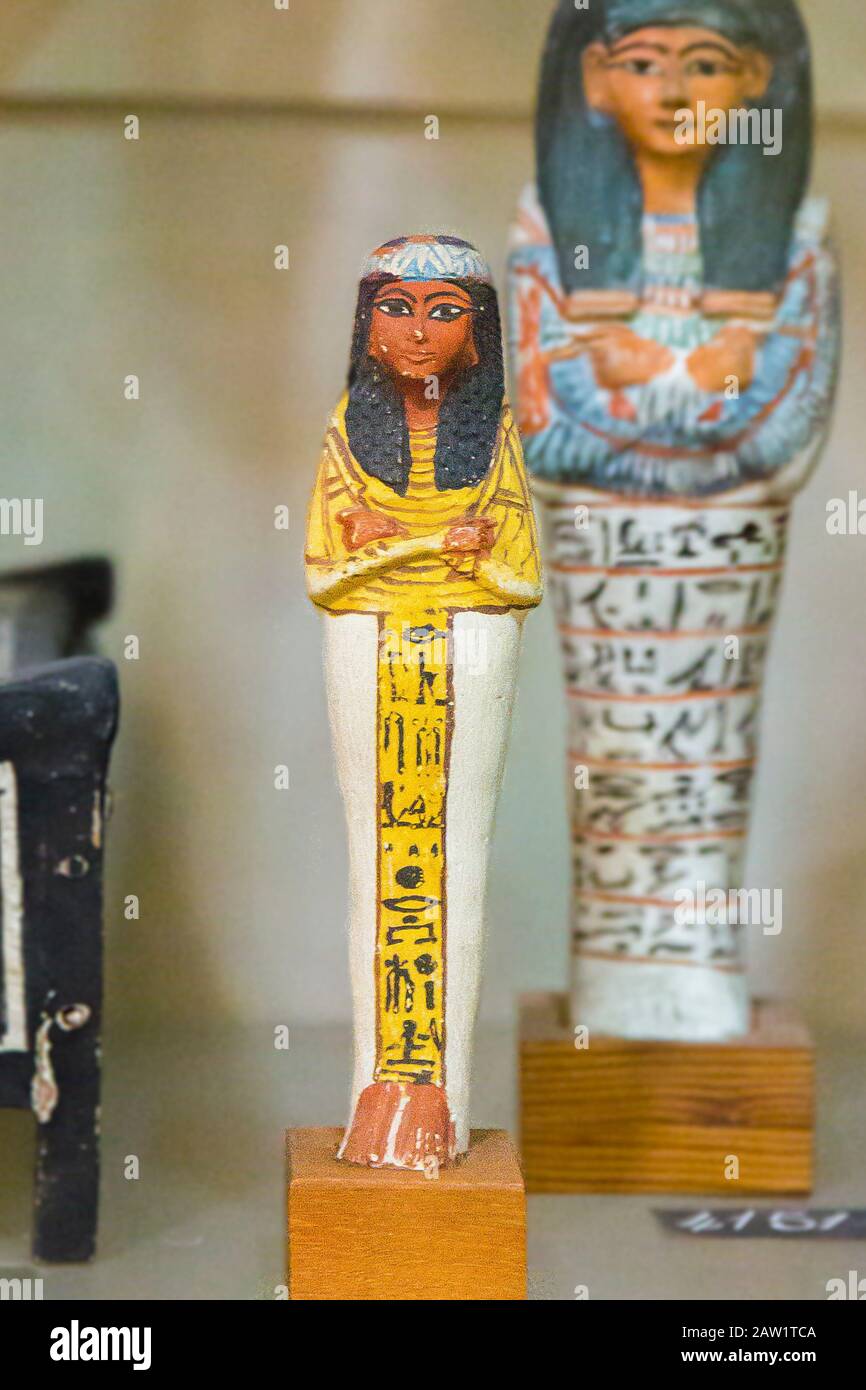 Egypt, Cairo, Egyptian Museum, from the tomb of Sennedjem, Deir el Medina : Ushebti of Ramesu, maybe a son of Sennedjem. Stock Photo