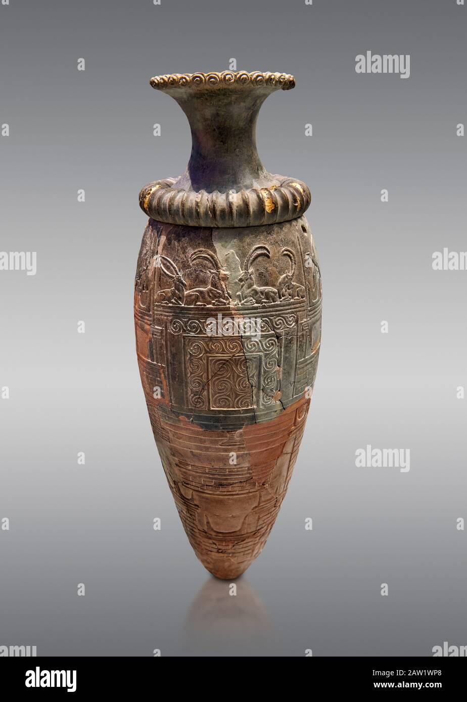 Minoan Clorite rhython with traces of guilding depicting goats in an ...