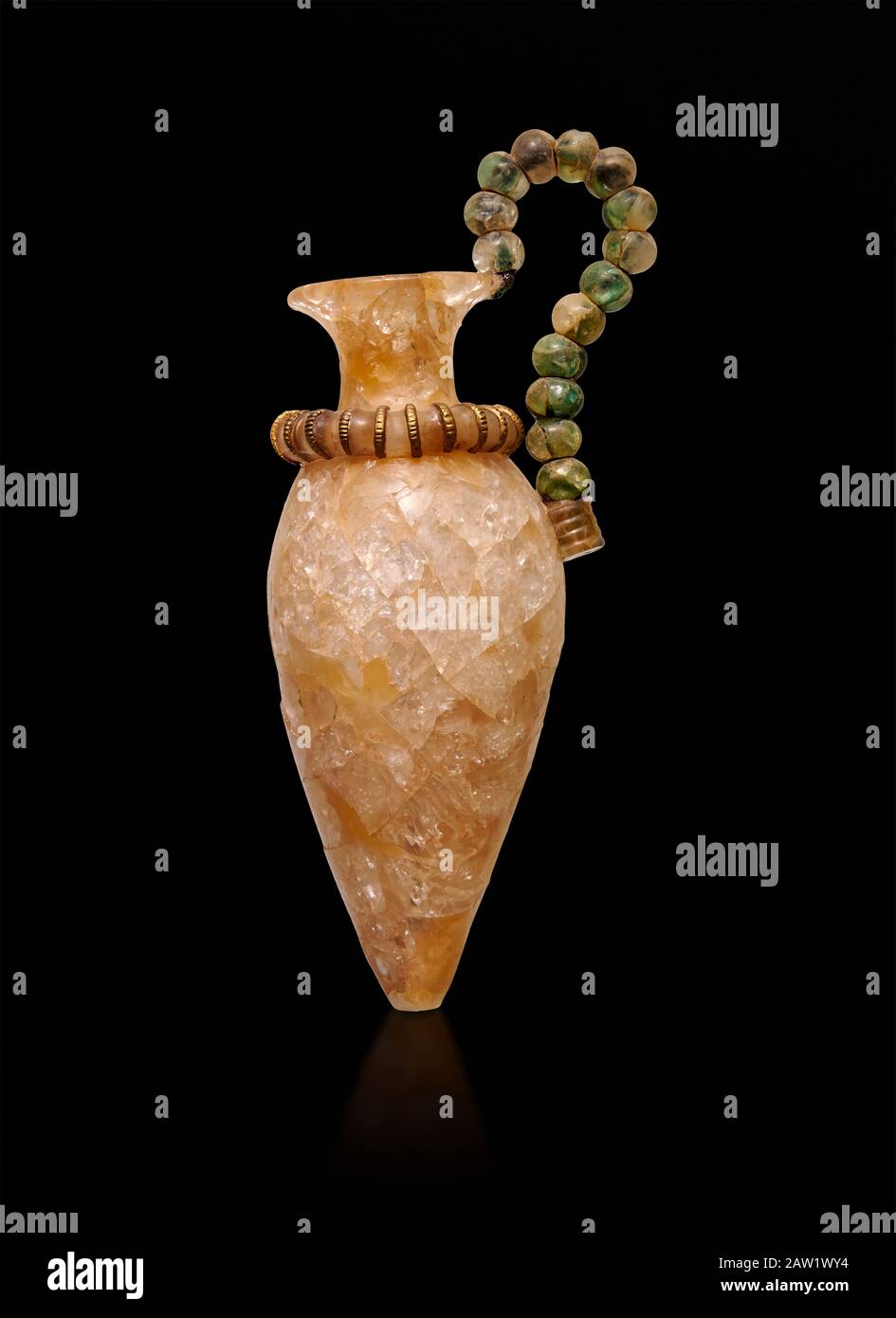 Minoan small luxury rock crystal rhython with a handle of crstal deads and guilded ivory, Zakros Centural Sanctuary Complex  1500-1400 BC; Heraklion A Stock Photo
