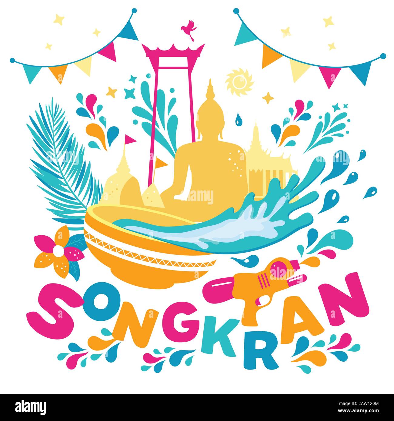 Songkran Festival In Thailand Of April Water Gun Flowers Tropical Natureflags Stock Vector 8092