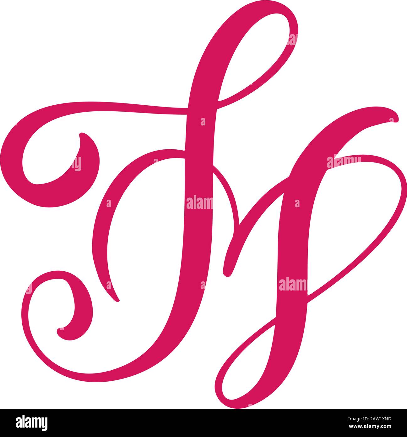 Vector Vintage floral monogram letter H. Calligraphy element heart