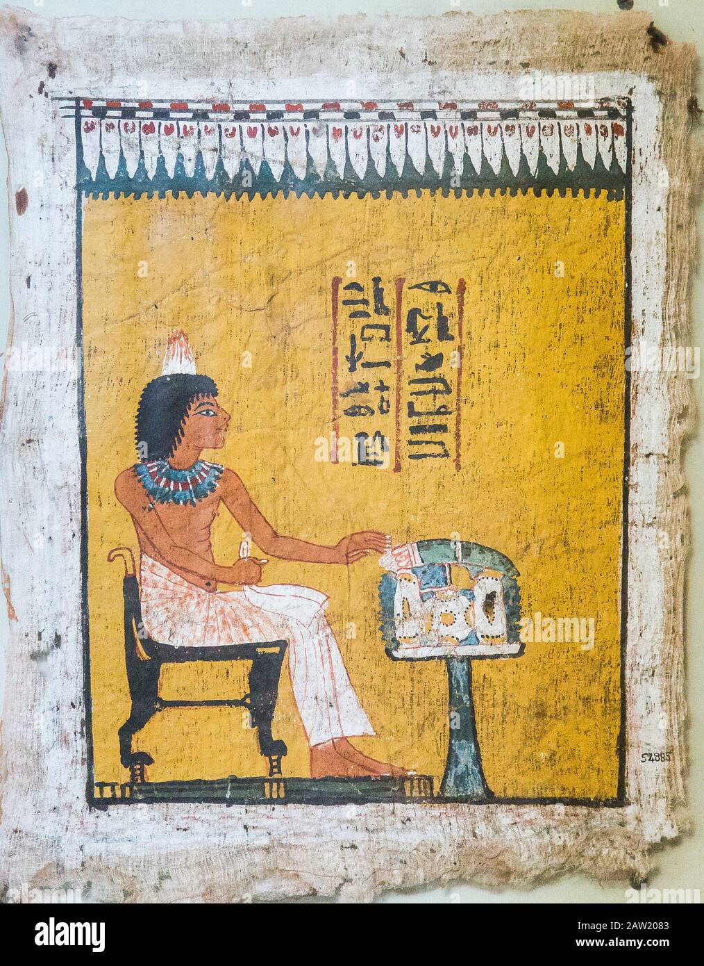 Egypt, Cairo, Egyptian Museum, a very rare painted linen, sometimes called painted handkerchief. Stock Photo