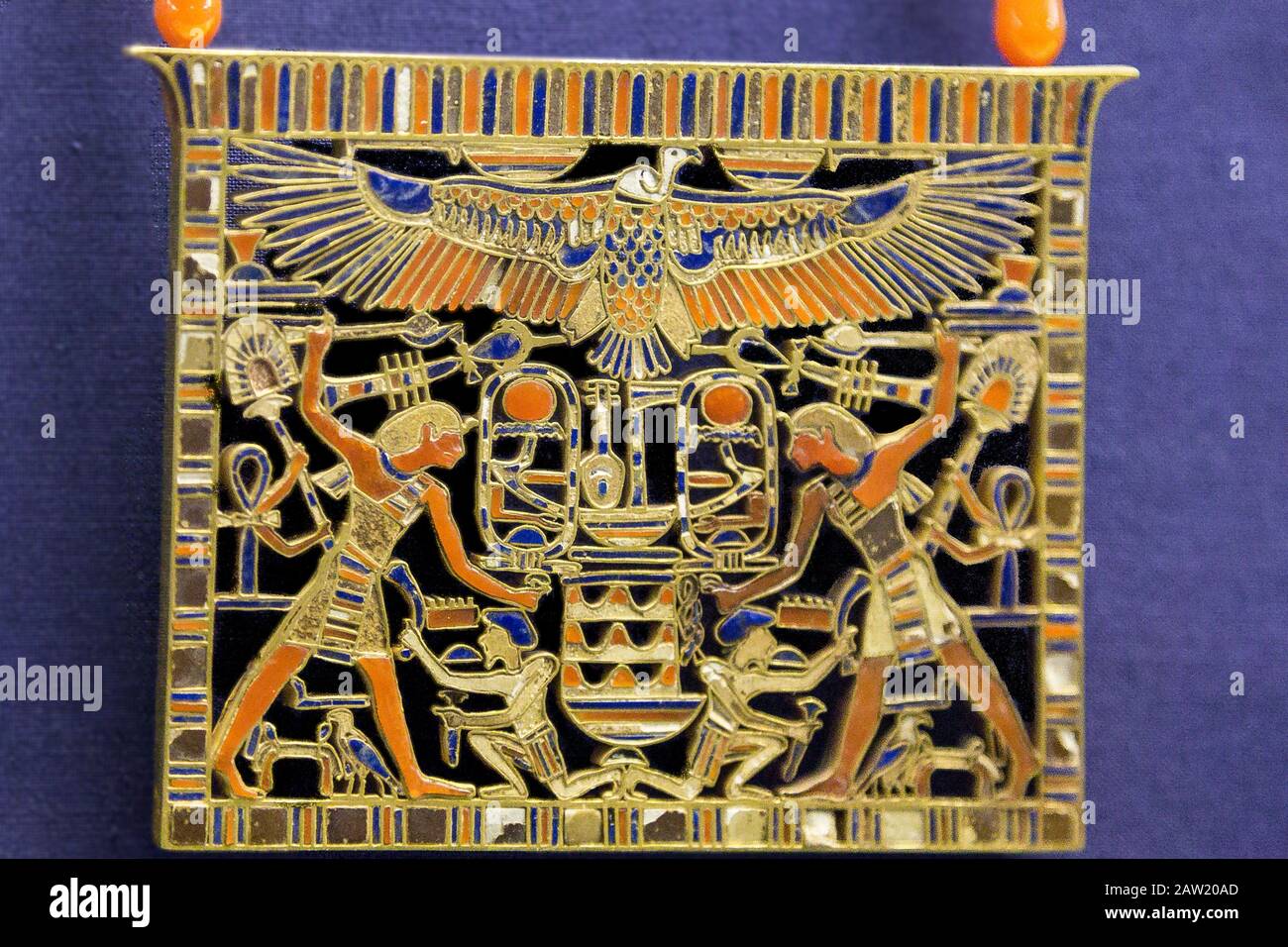 Cairo, Egyptian Museum, pectoral of Mereret, daughter of Sesostris 3 and sister of Amenemhat 3. Amenemhat 3 killing Asian ennemies. Stock Photo