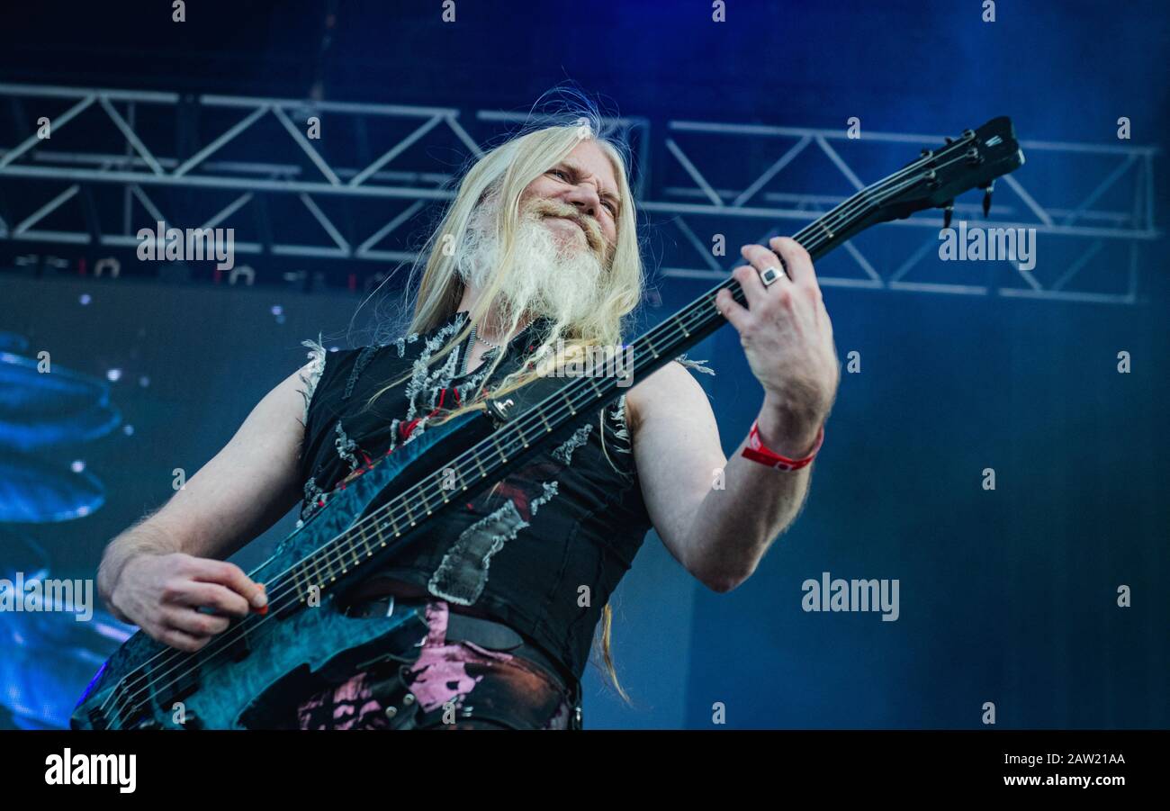 Copenhagen, Denmark. 21st, 2018. Nightwish, the Finnish symphonic metal band, performs a live concert during the Danish heavy metal festival Copenhell 2018 in Copenhagen. Here bass player Marco Hietala is seen live on stage. (Photo credit: Gonzales Photo - Nikolaj Bransholm). Stock Photo