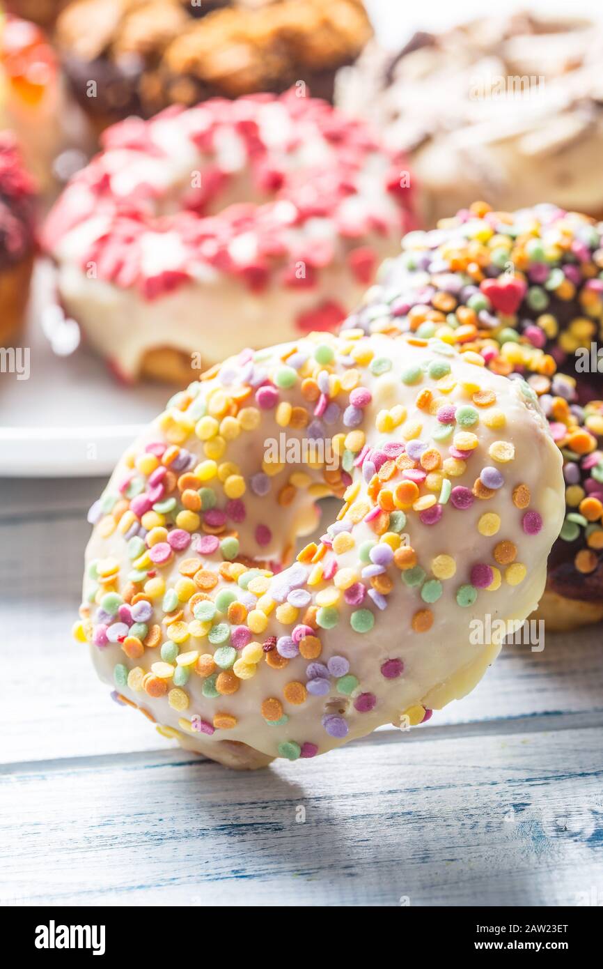 Assorted colorful donuts close hi-res stock photography and images - Alamy