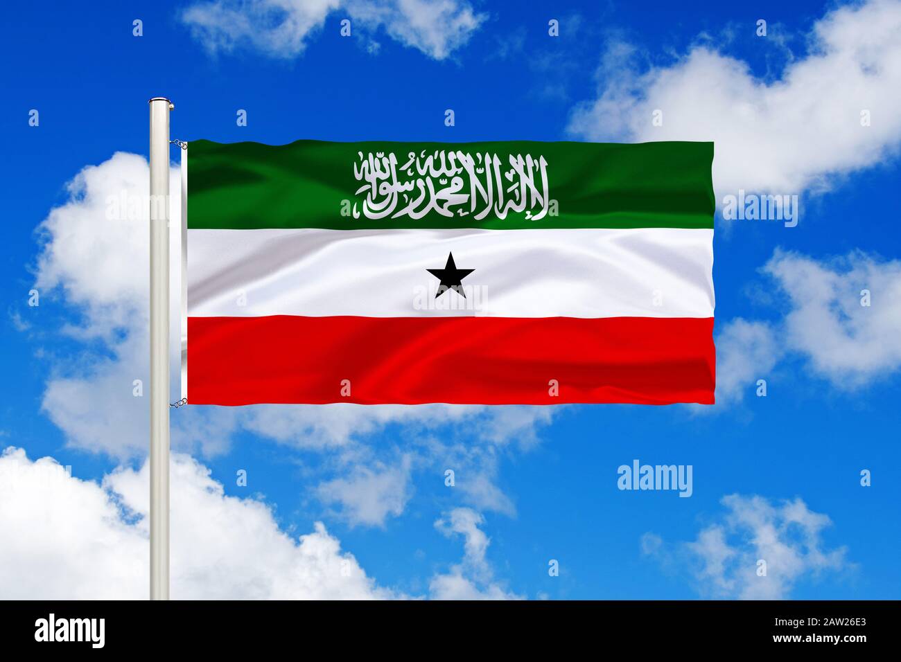 flag of Somaliland in front of blue cloudy sky, Somalia, Somaliland Stock Photo