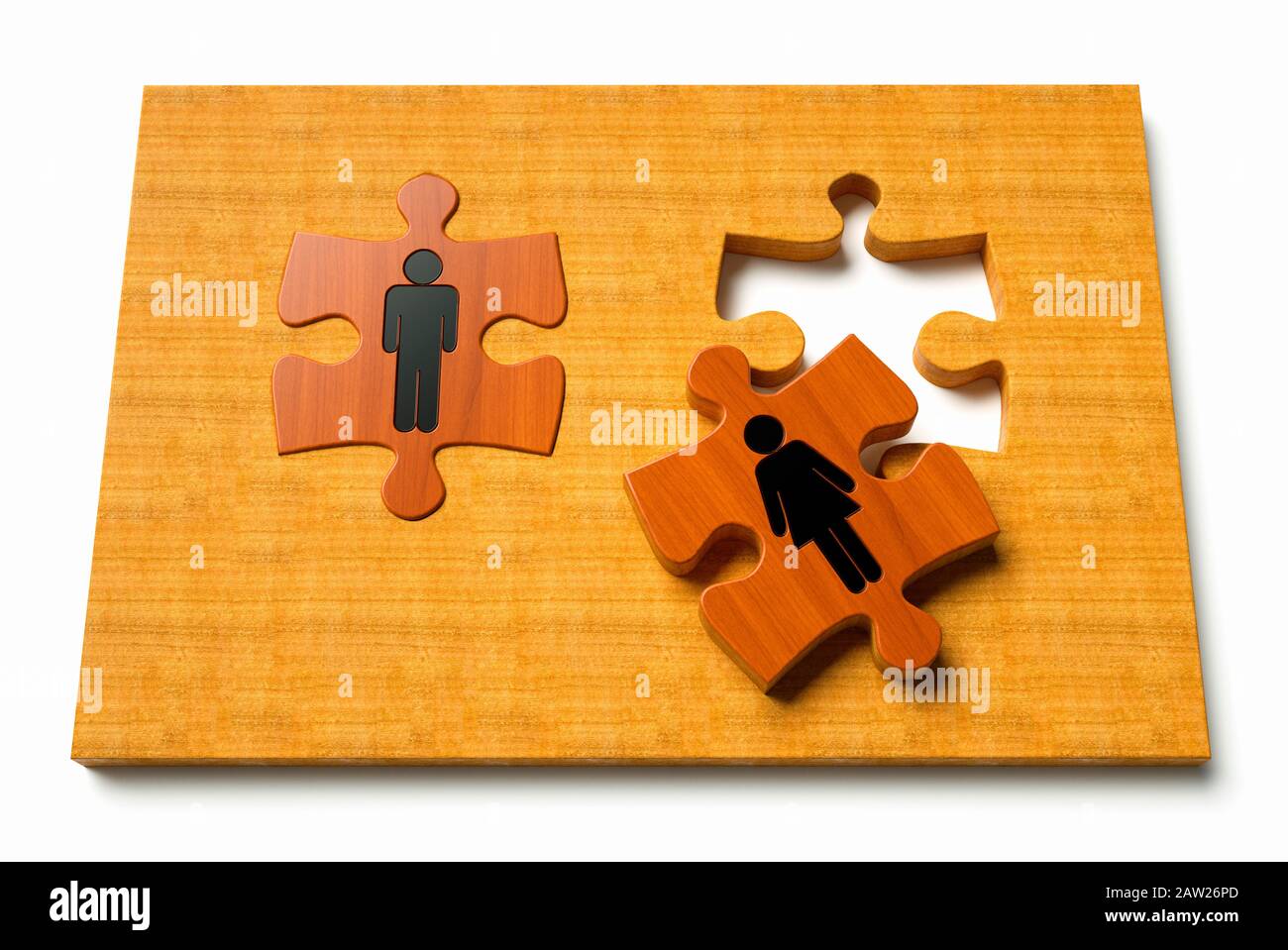 Incomplete Jigsaw puzzle with male and female pieces, gender or relationship concept Stock Photo