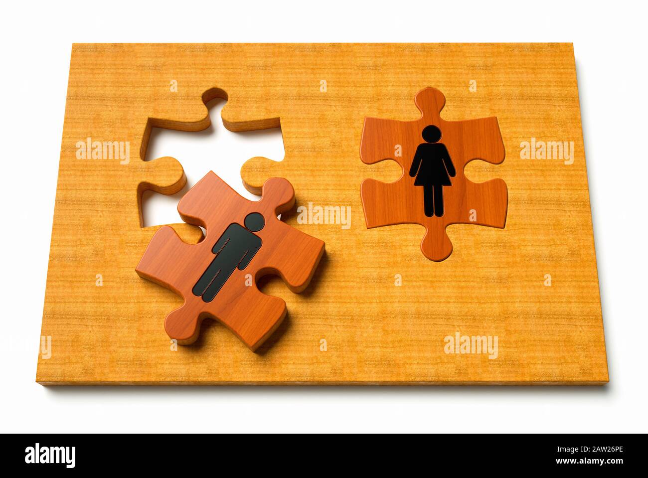 Incomplete Jigsaw puzzle with a man and woman, gender or relationship concept Stock Photo