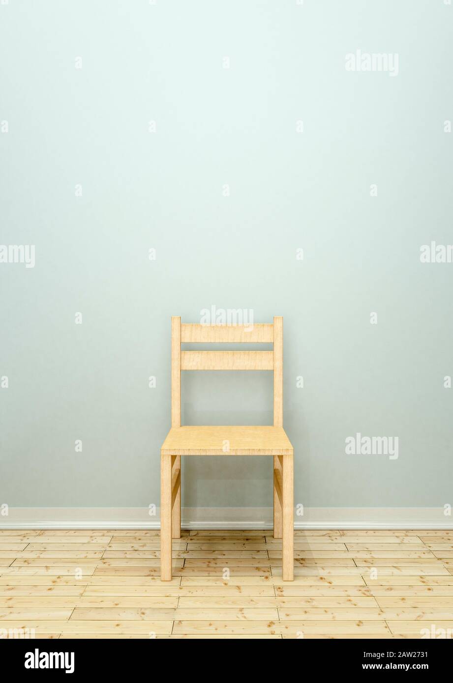 Wooden chair in an empty room with a wooden floor Stock Photo