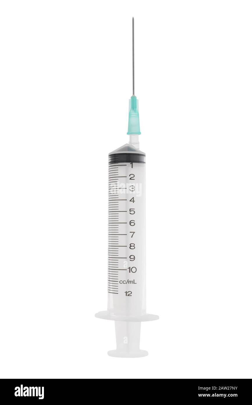 Hypodermic needle and syringe on white background Stock Photo