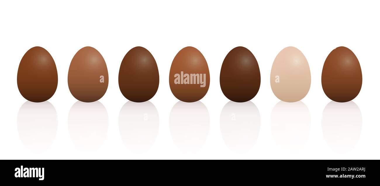 Easter eggs with different chocolate taste. Dark, light and milk chocolate - 3D illustration on white background. Stock Photo