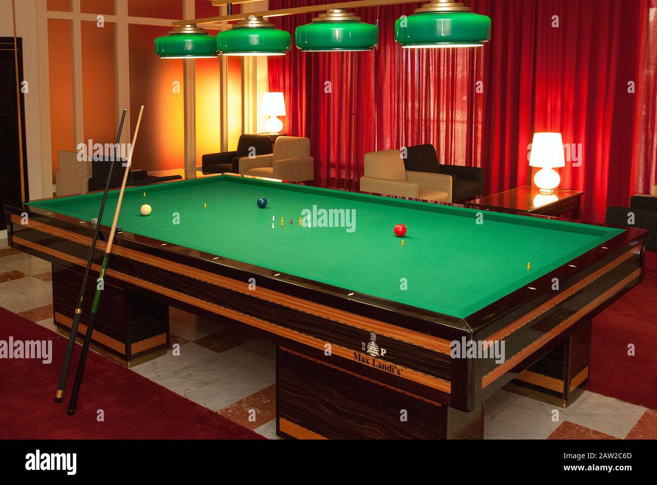 Goriziana 9 pin billiards table, Italy Stock Photo