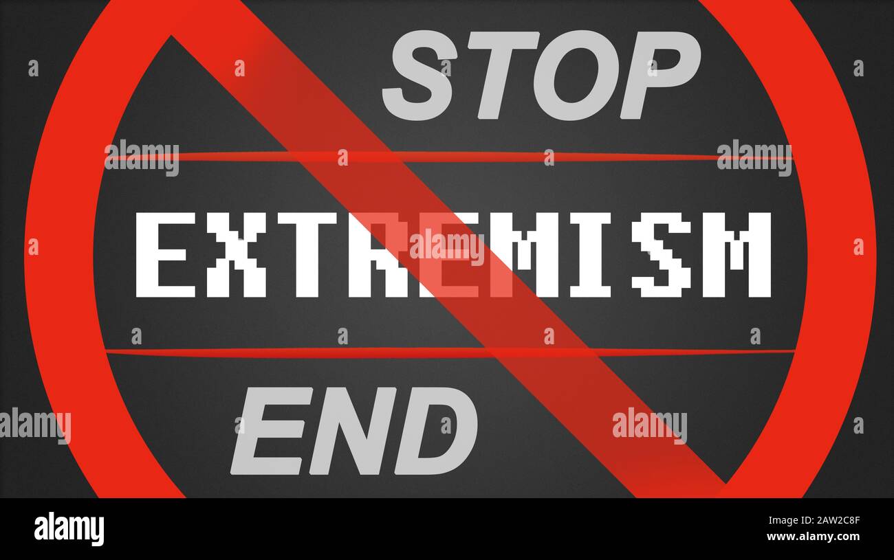 Extremism illustration - white lettering with stop / end Stock Photo