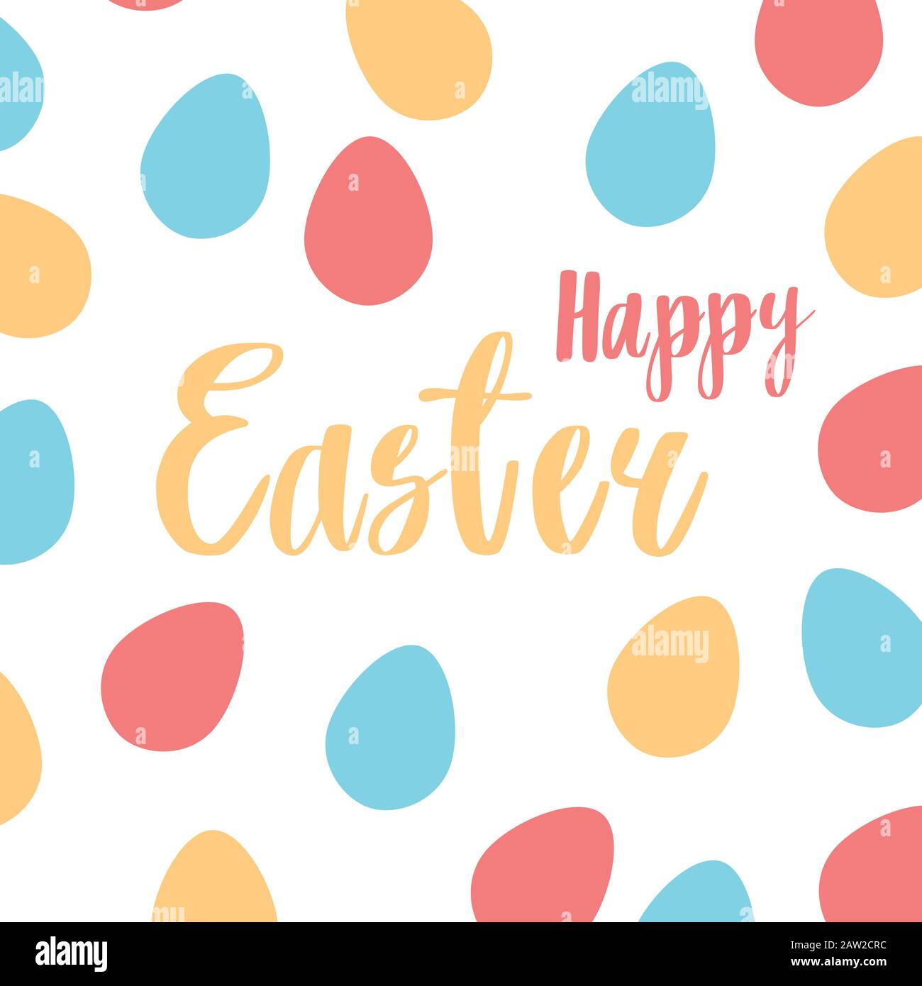 Happy Easter hand written text and colorful Easter eggs. Calligraphy lettering and simple easter eggs in pastel colors. Hand drawn vector illustration Stock Vector