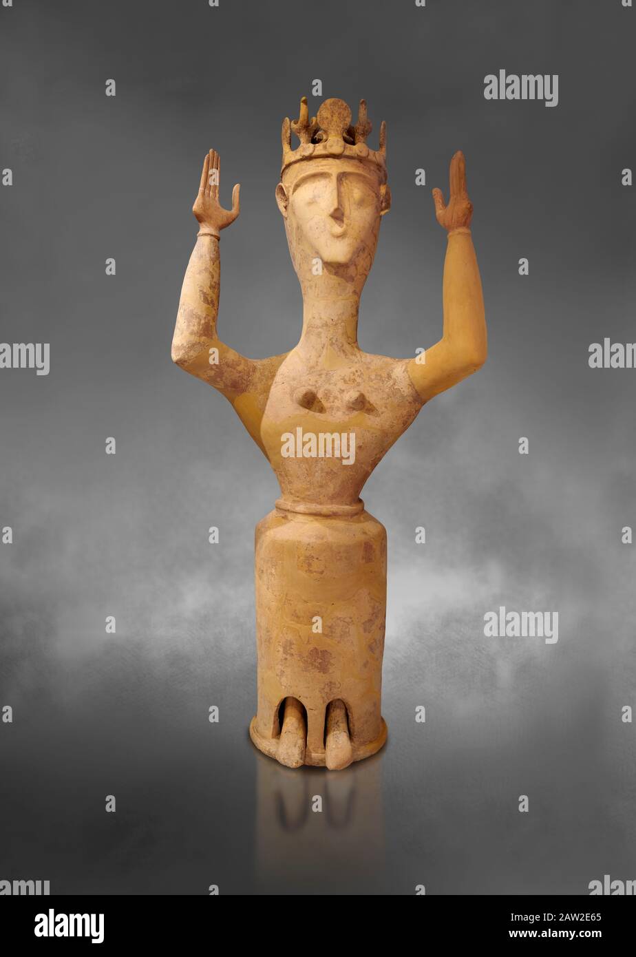 Minoan Postpalatial terracotta goddess statue with raised arms and ...