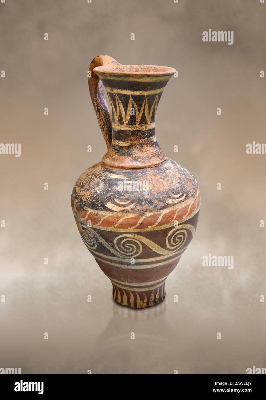 Minoan decorated Kamares  style jug with swirl pattern,  Poros cemetery 1800-1650 BC;  Heraklion Archaeological  Museum. Stock Photo