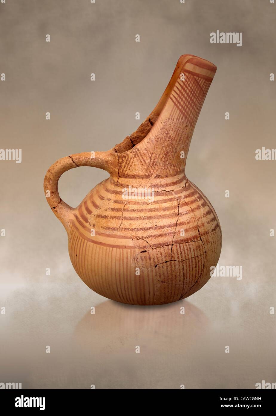 Very early Minoan single handled jug butial goods, Pygros burial cave,  3000-2600 BC BC, Heraklion Archaeological  Museum. Stock Photo