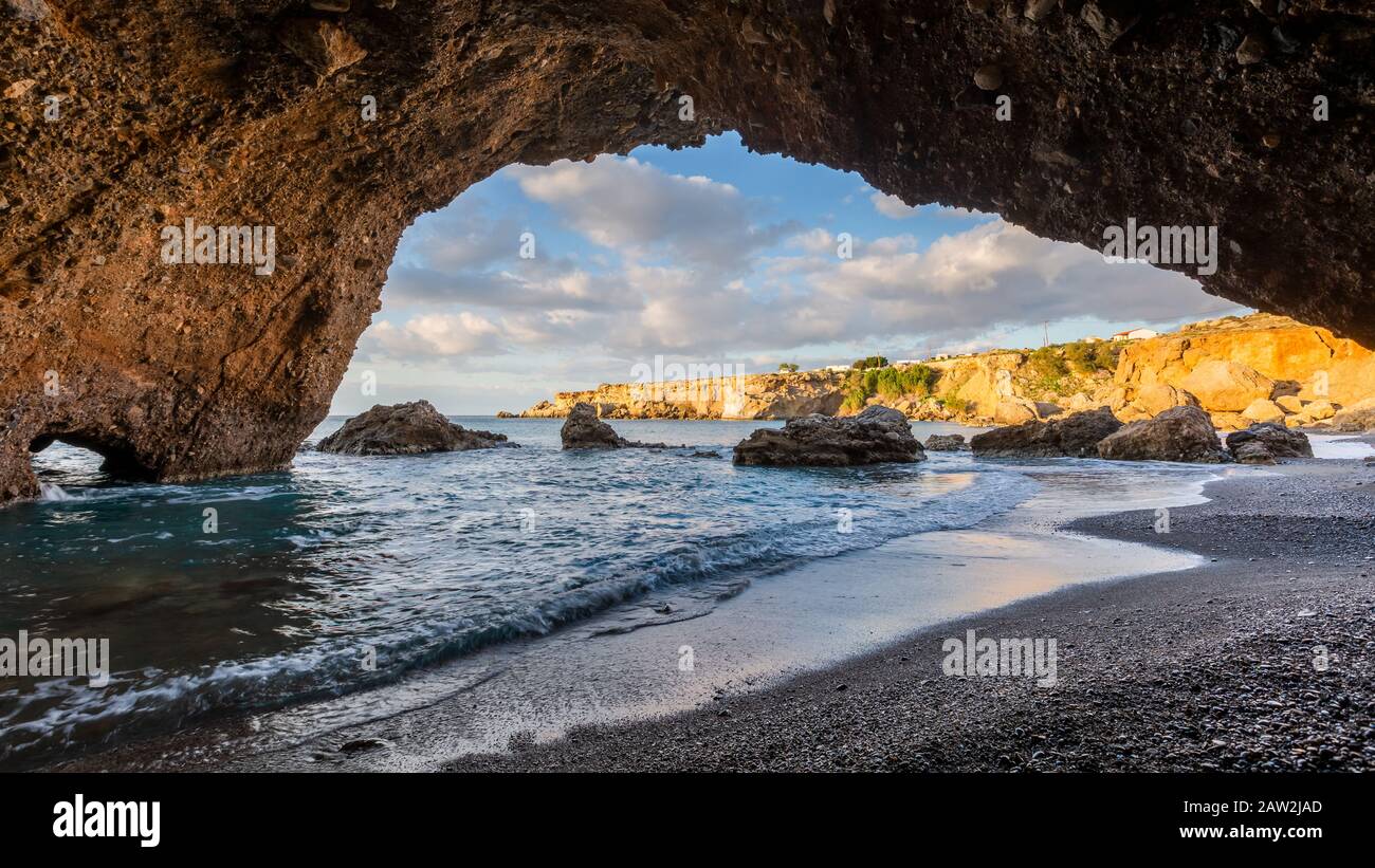 Sea cave near Kalo Nero village in southern Crete. Stock Photo