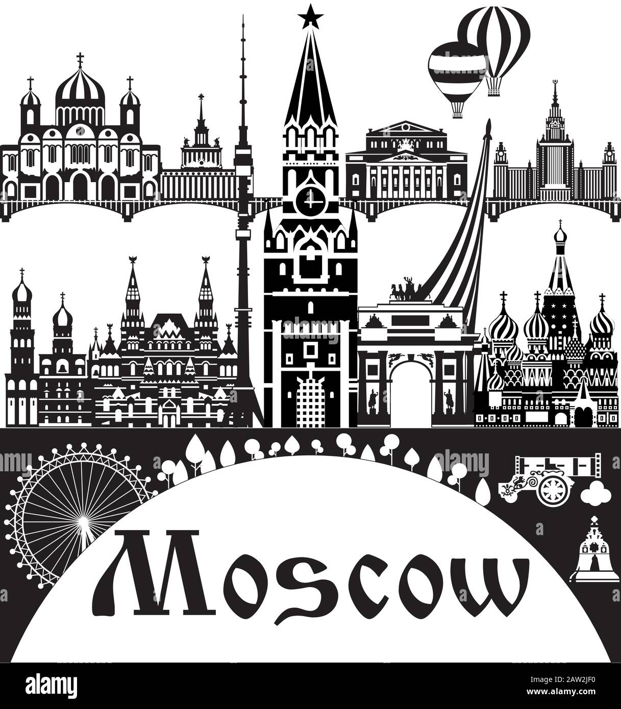 Moscow city silhouette skyline illustration hi-res stock photography ...