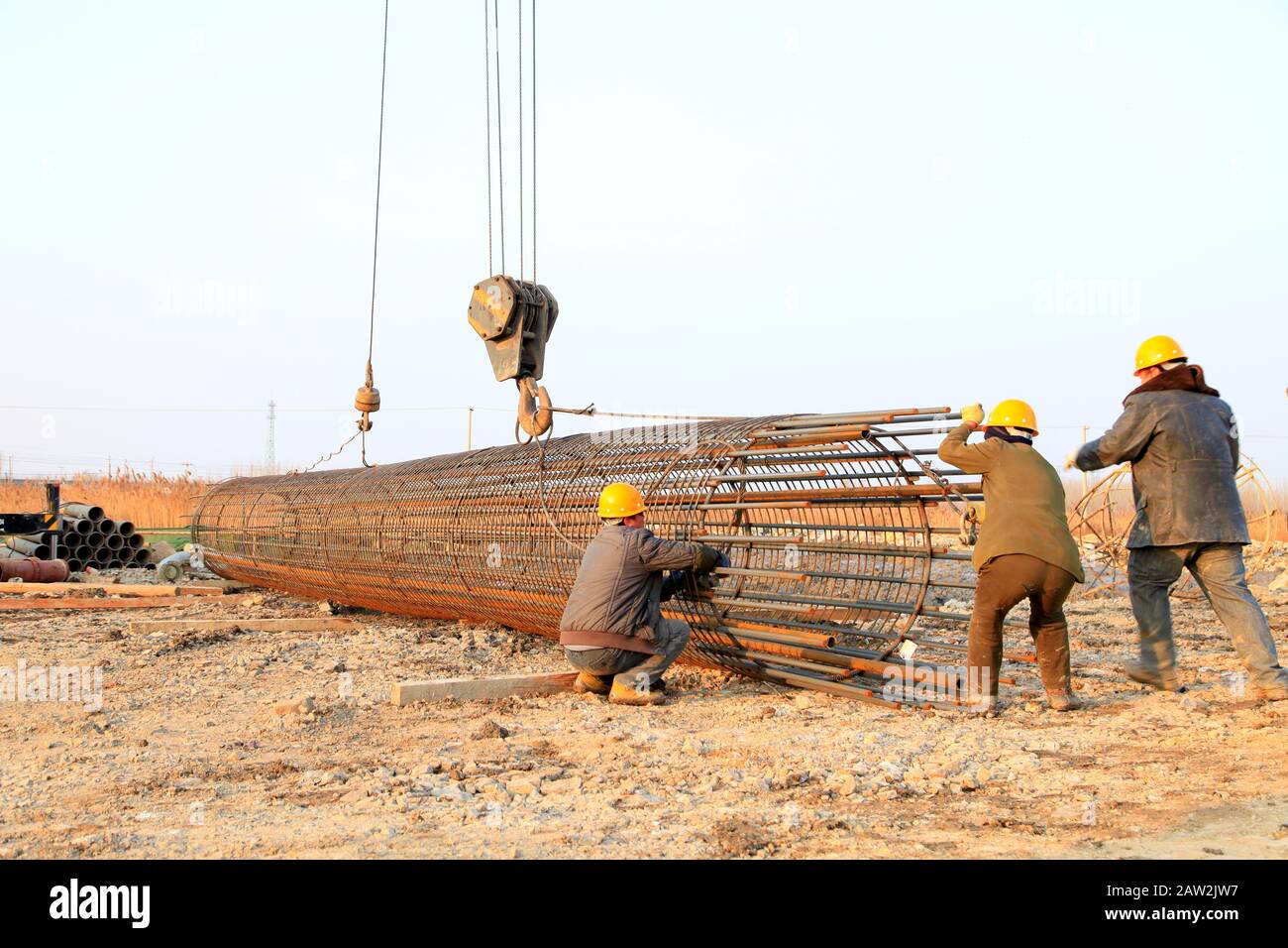 Bridge construction under performing the steel reinforcement of piling work Stock Photo Alamy