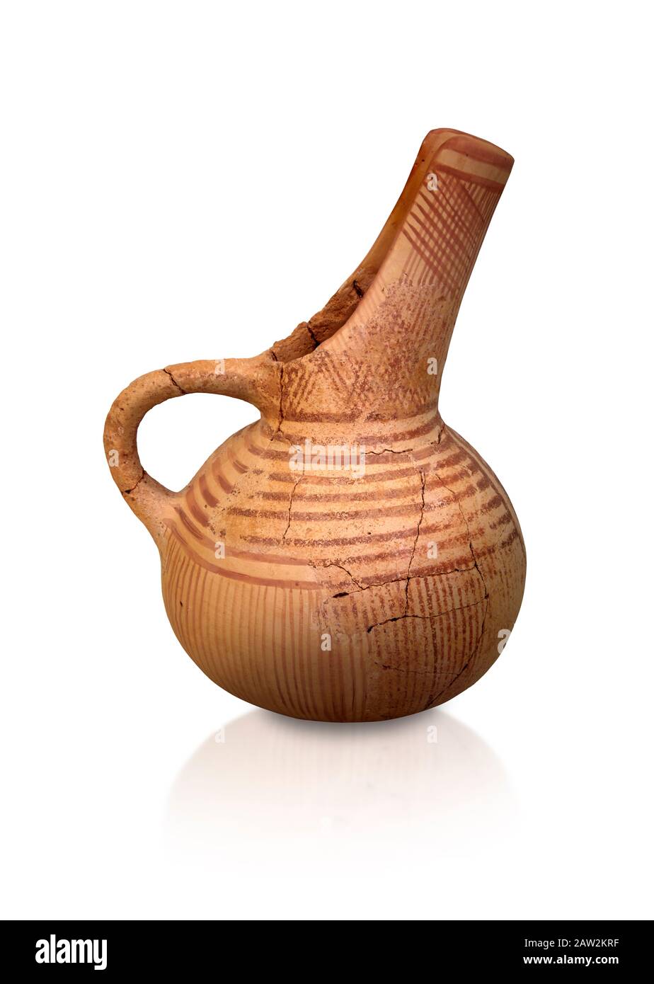 Very early Minoan single handled jug butial goods, Pygros burial cave,  3000-2600 BC BC, Heraklion Archaeological  Museum, white background. Stock Photo