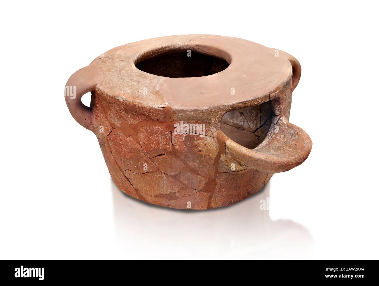 Neolithic Cretian portable clay oven open kiln fired at Knossos,  4500-3000 BC, Heraklion Archaeological  Museum, white background. Stock Photo