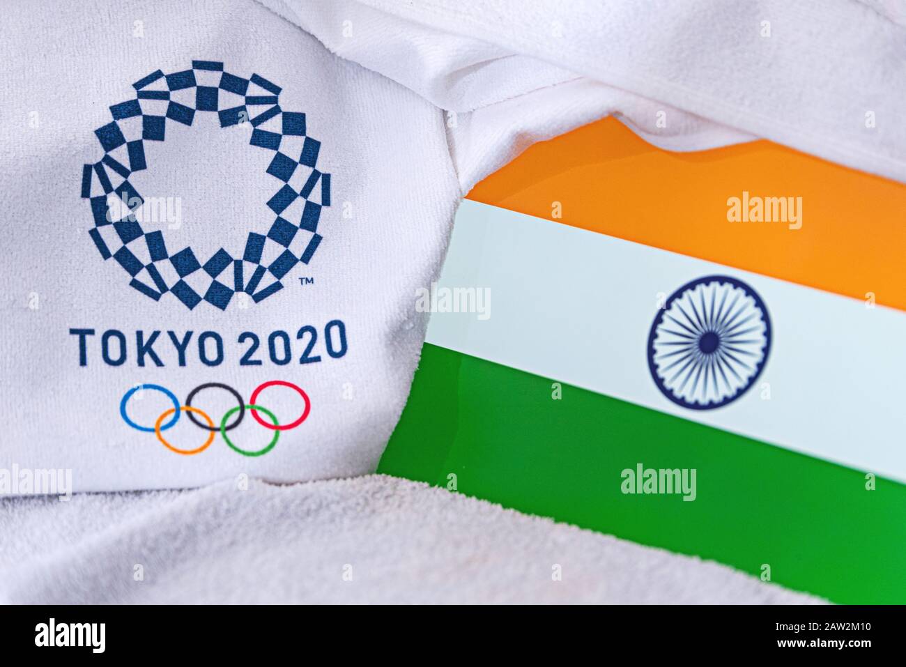 Tokyo Japan February 4 2020 India National Flag Official Logo Of Summer Olympic Games In Tokyo 2020 White Background Stock Photo Alamy