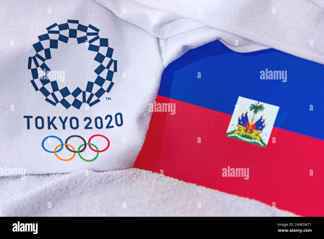 TOKYO, JAPAN, FEBRUARY. 4, 2020: Haiti National flag, official logo of