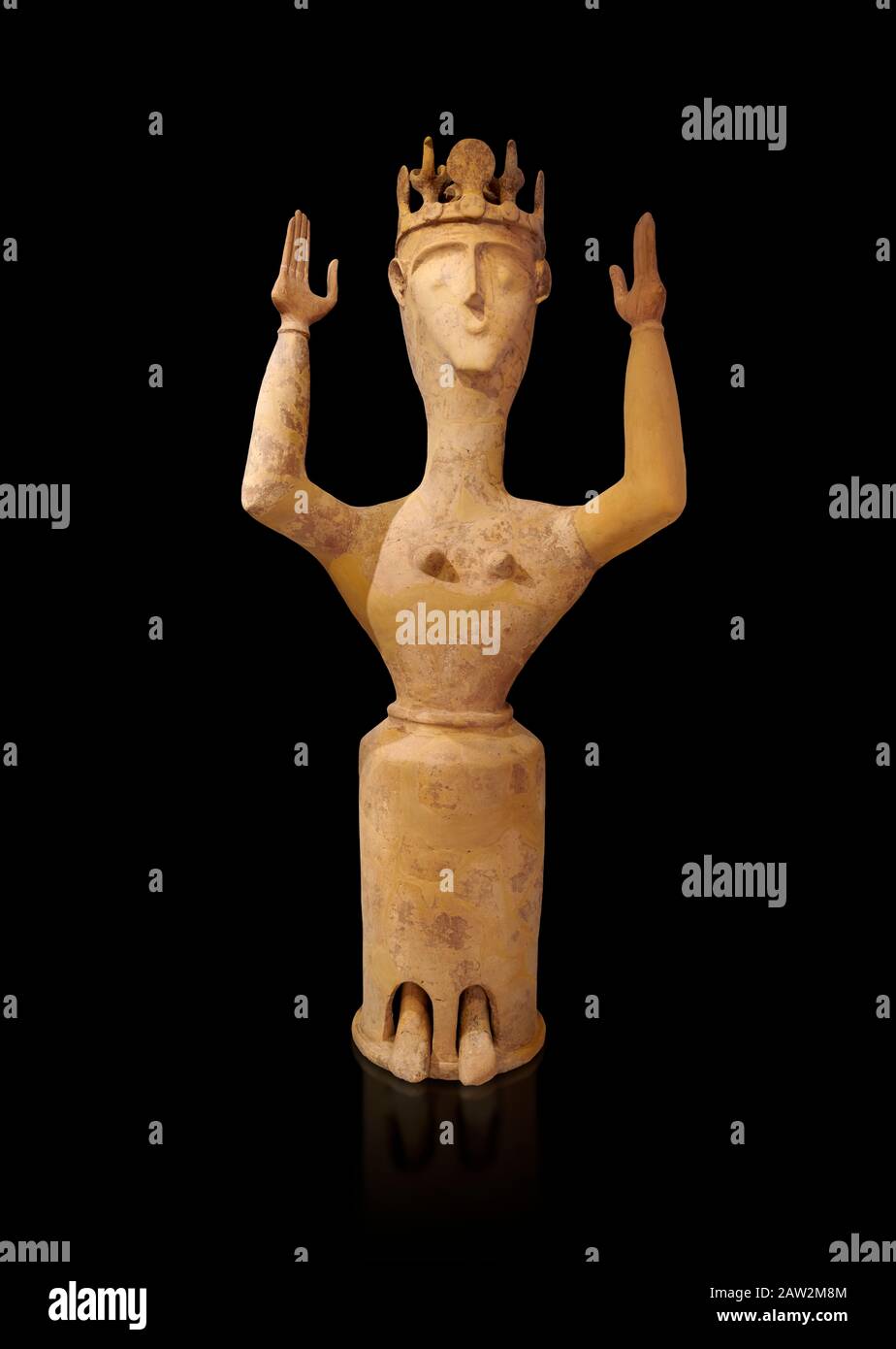 Minoan Postpalatial terracotta goddess statue with raised arms and ...