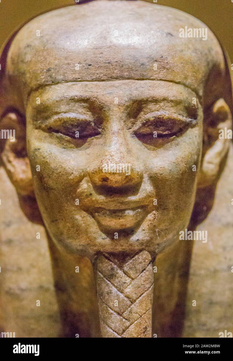 Opening visit of the exhibition “Osiris, Egypt's Sunken Mysteries”.Cairo, Egyptian Museum, statue of the god Osiris awakening. Stock Photo