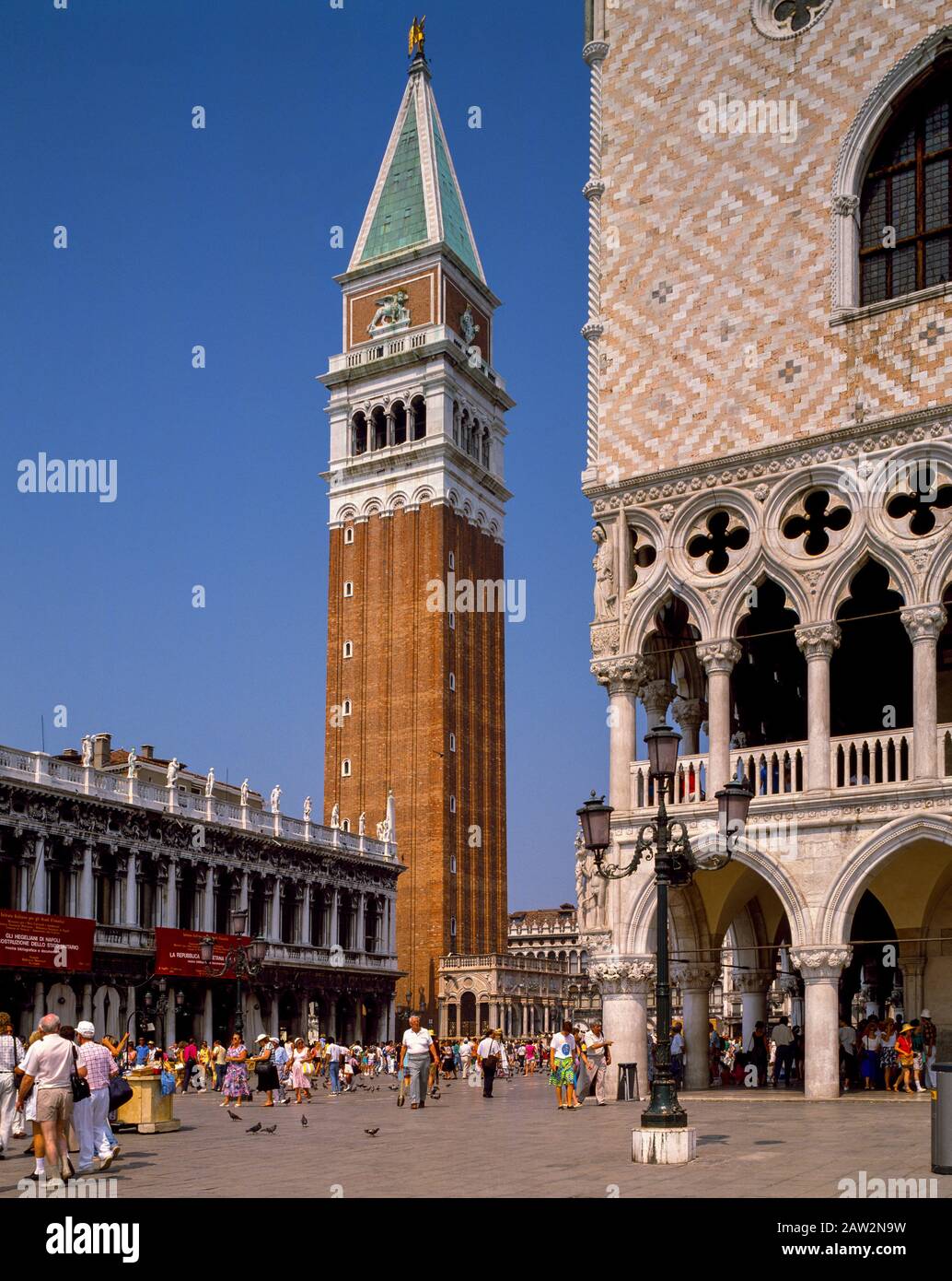 St Mark's Campanile and Doge's Palace, St Mark's Square, Venice Stock Photo