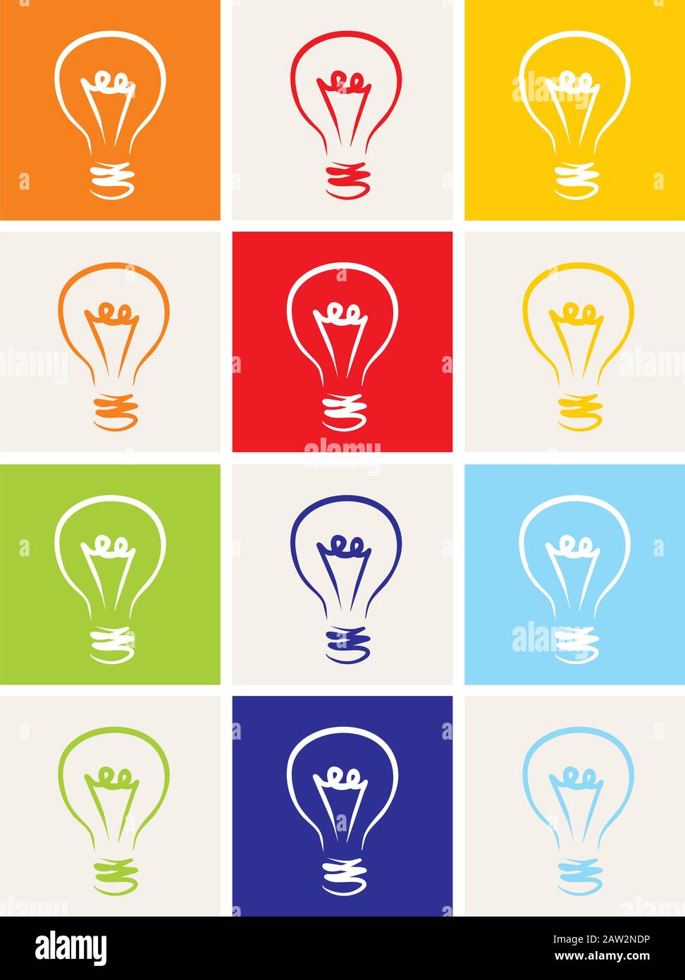 Light bulb vector icon set - hand drawn colorful doodle collection ...