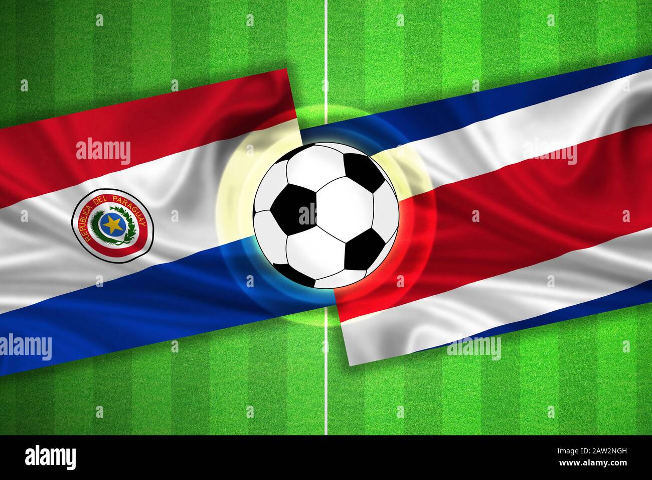 green Soccer / Football field with stripes and flags of paraguay