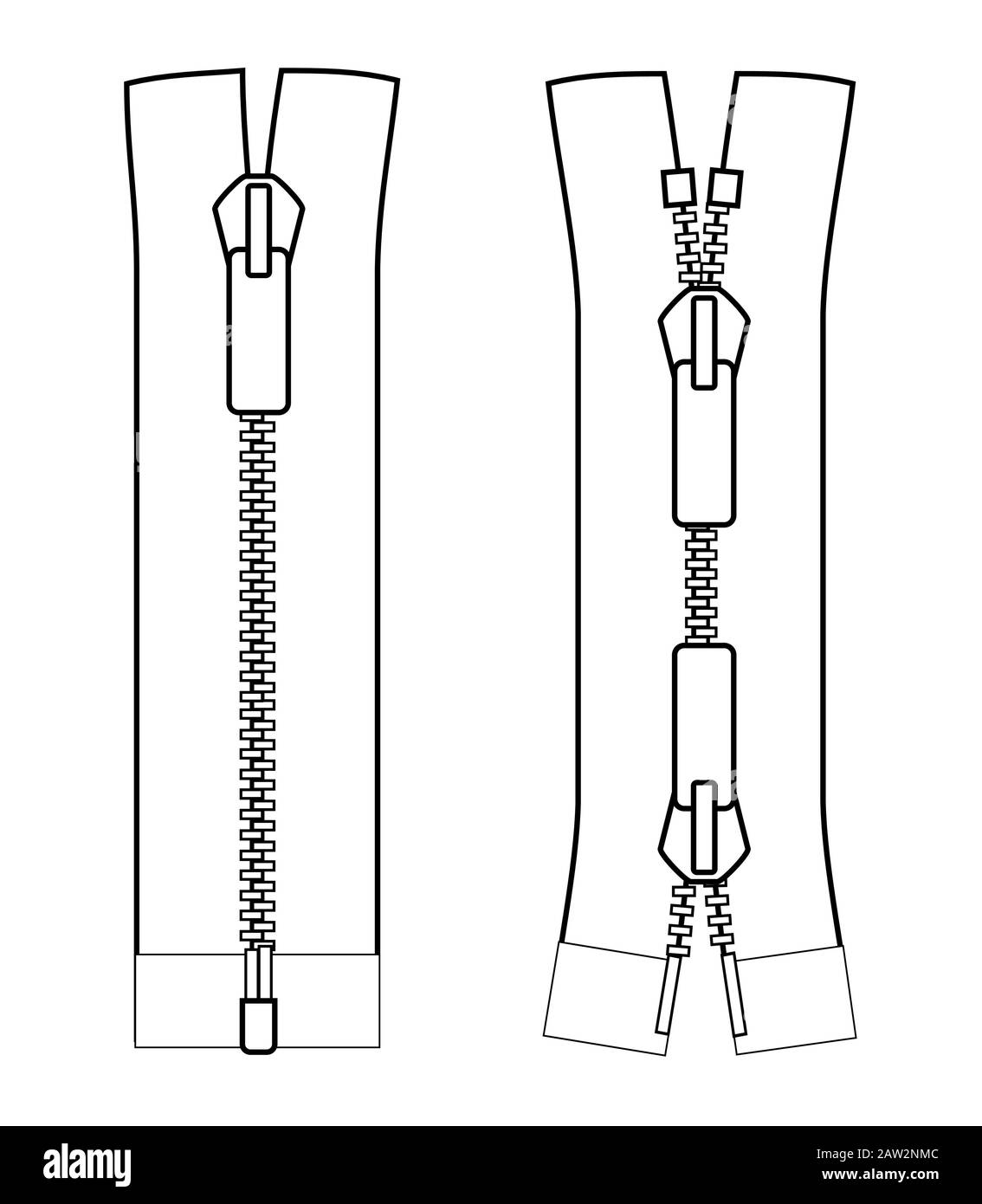 Zipper types. Openended types scheme zip vector illustration isolated