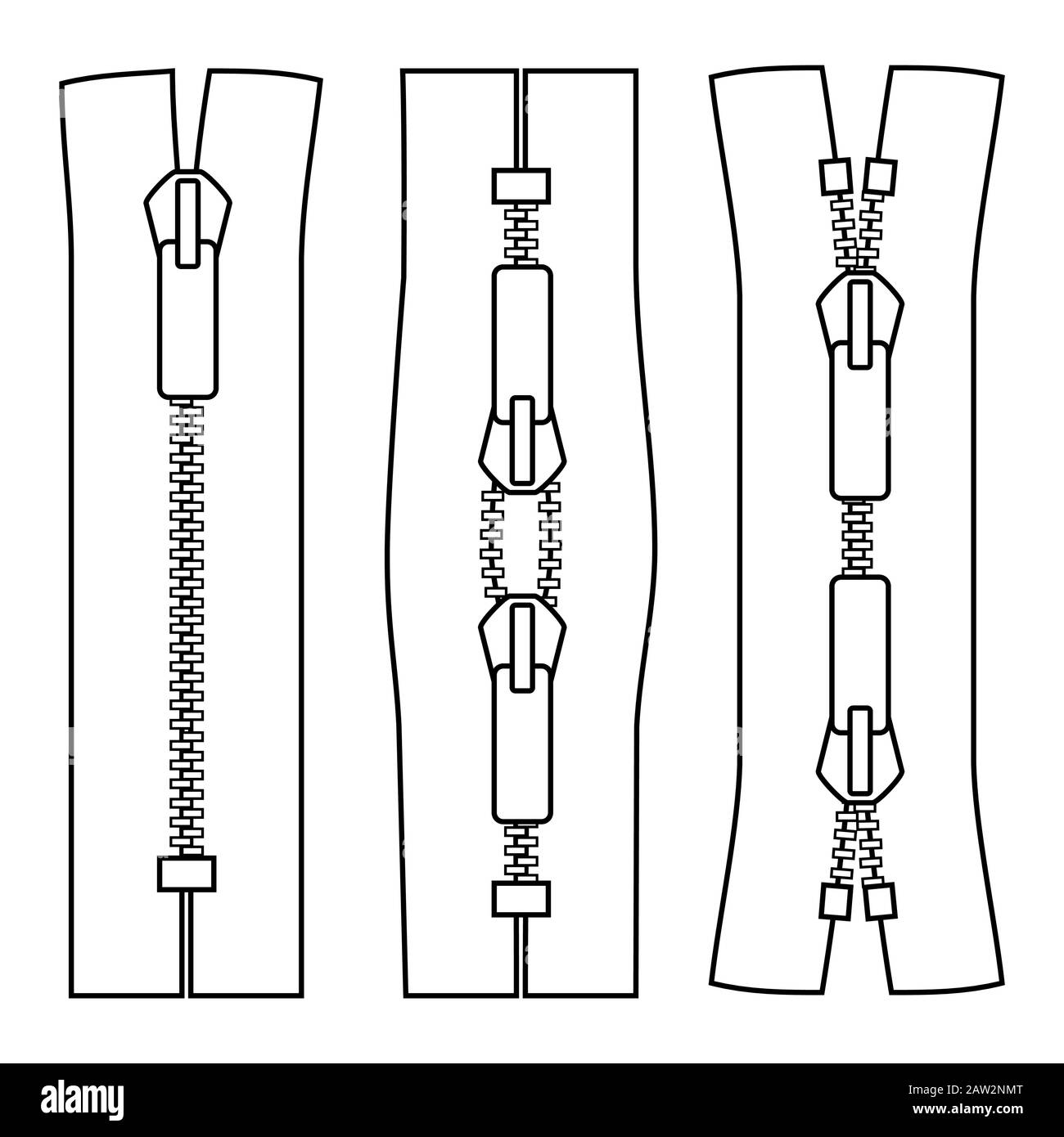 Zipper types vector illustration isolated on white background Stock