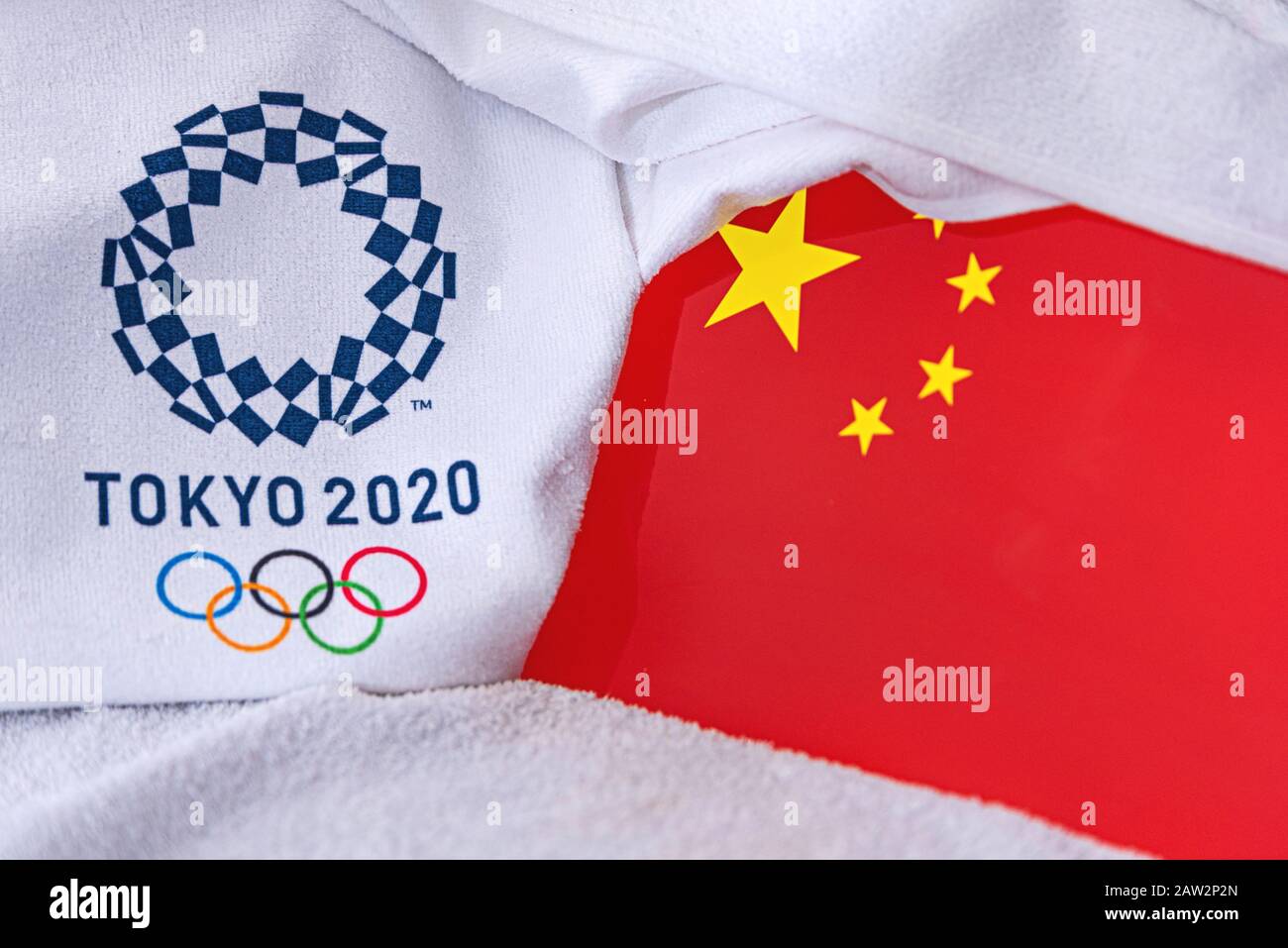 Tokyo Japan February 4 2020 China National Flag Official Logo Of Summer Olympic Games In Tokyo 2020 White Background Stock Photo Alamy