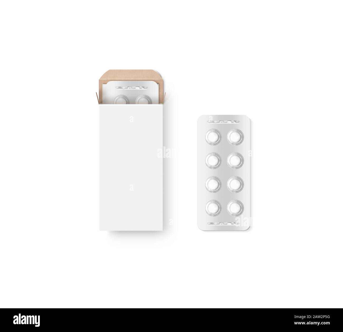 Blank white pill box design mockup set, isolated, 3d illustration. Stock Photo