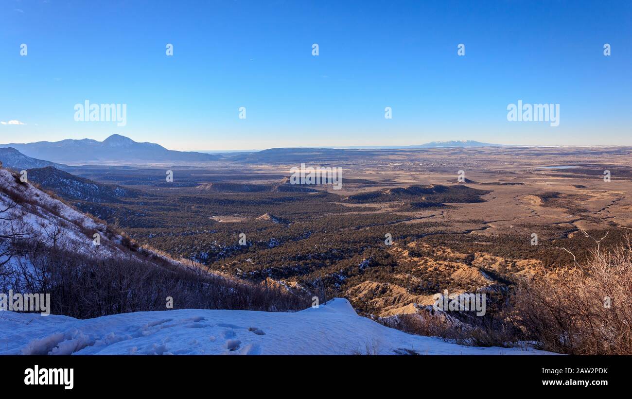 Sun going down across SW Colorado at Mesa Verde National Park Stock Photo