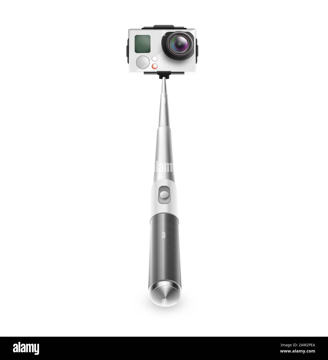 Monopod with action camera for selfie photo and video isolated Stock