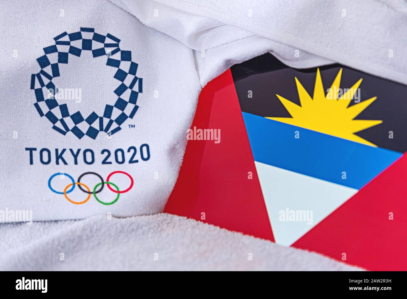 TOKYO, JAPAN, FEBRUARY. 4, 2020: Antigua and Barbuda National flag