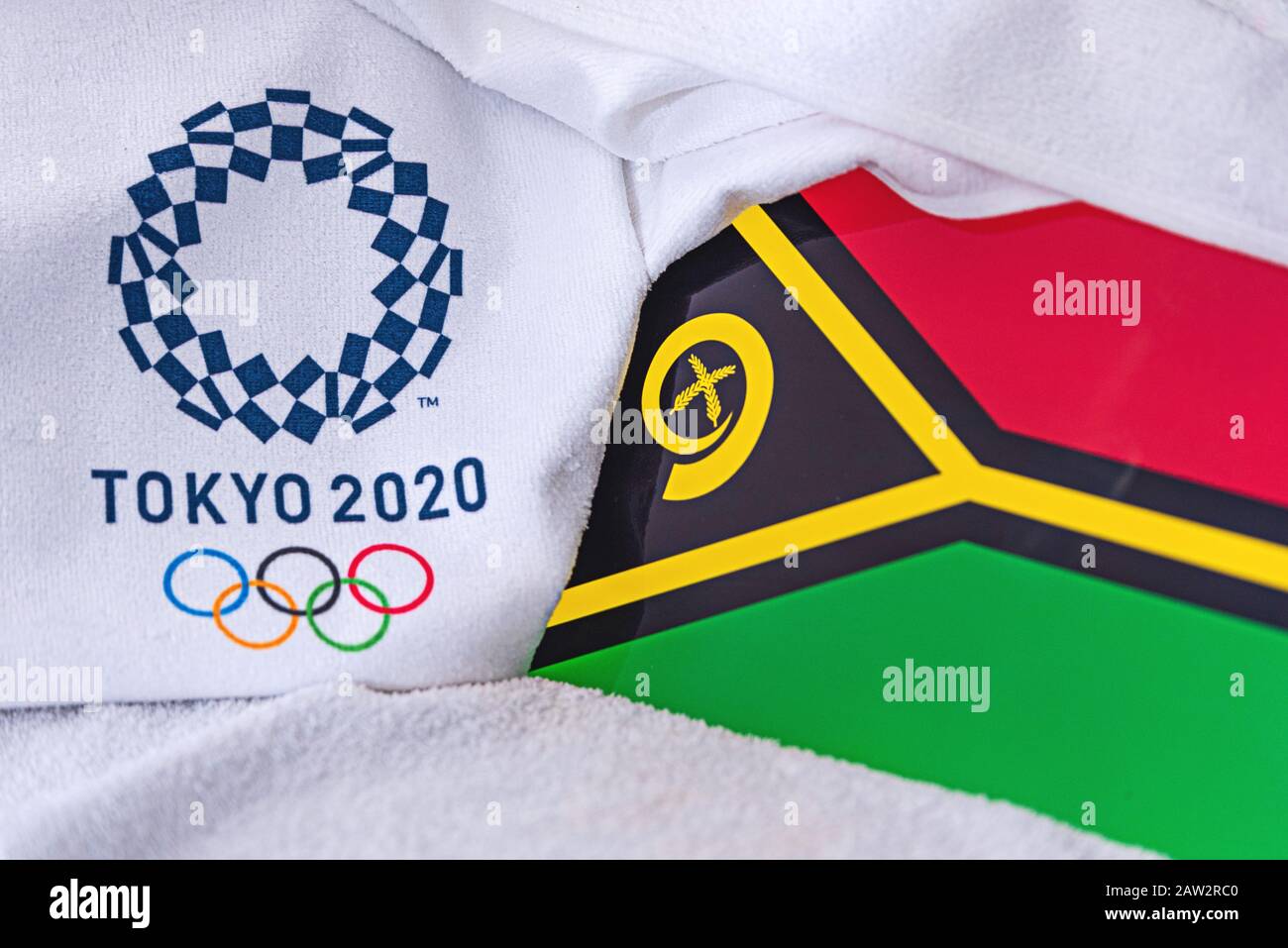 TOKYO, JAPAN, FEBRUARY. 4, 2020 Vanuatu National flag, official logo