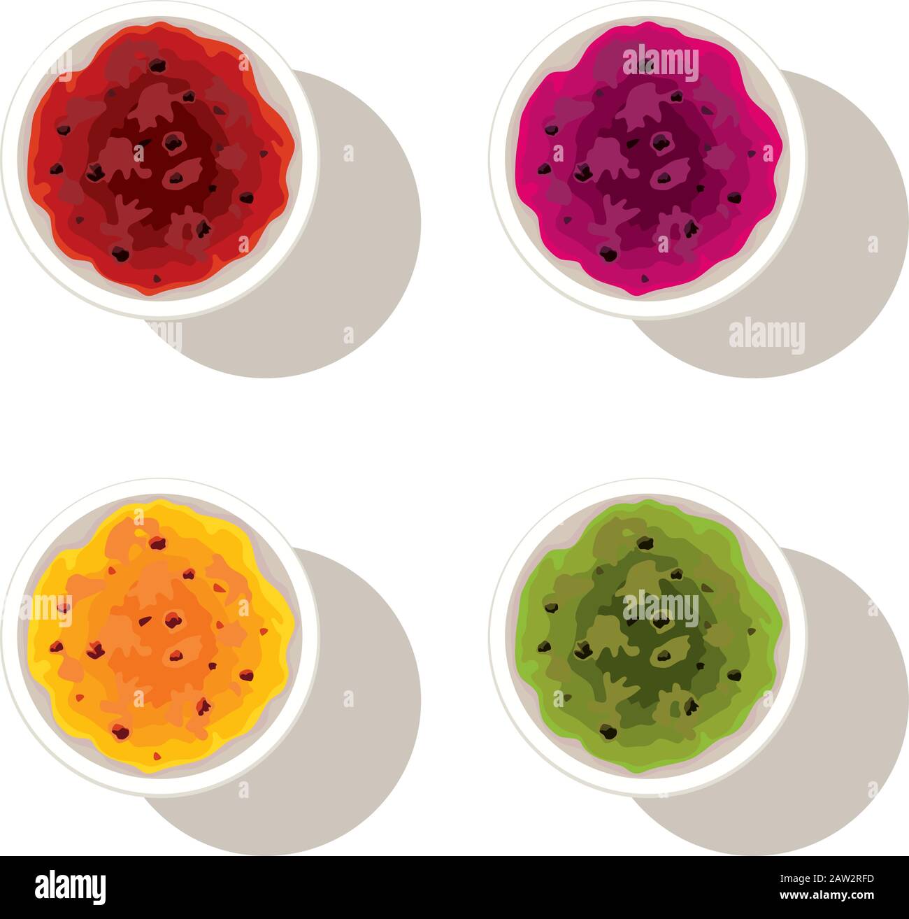 vector set of bowls with fruit jam isolated on white background Stock