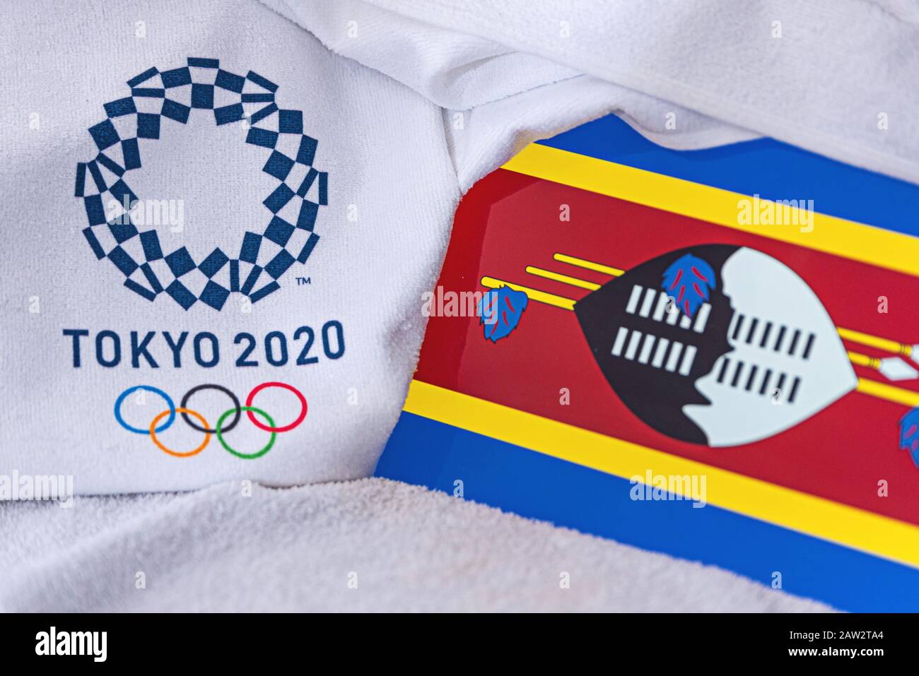 TOKYO, JAPAN, FEBRUARY. 4, 2020: Eswatini National flag, official logo