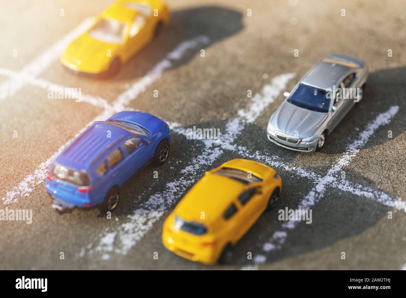 toy cars on parking lot Stock Photo
