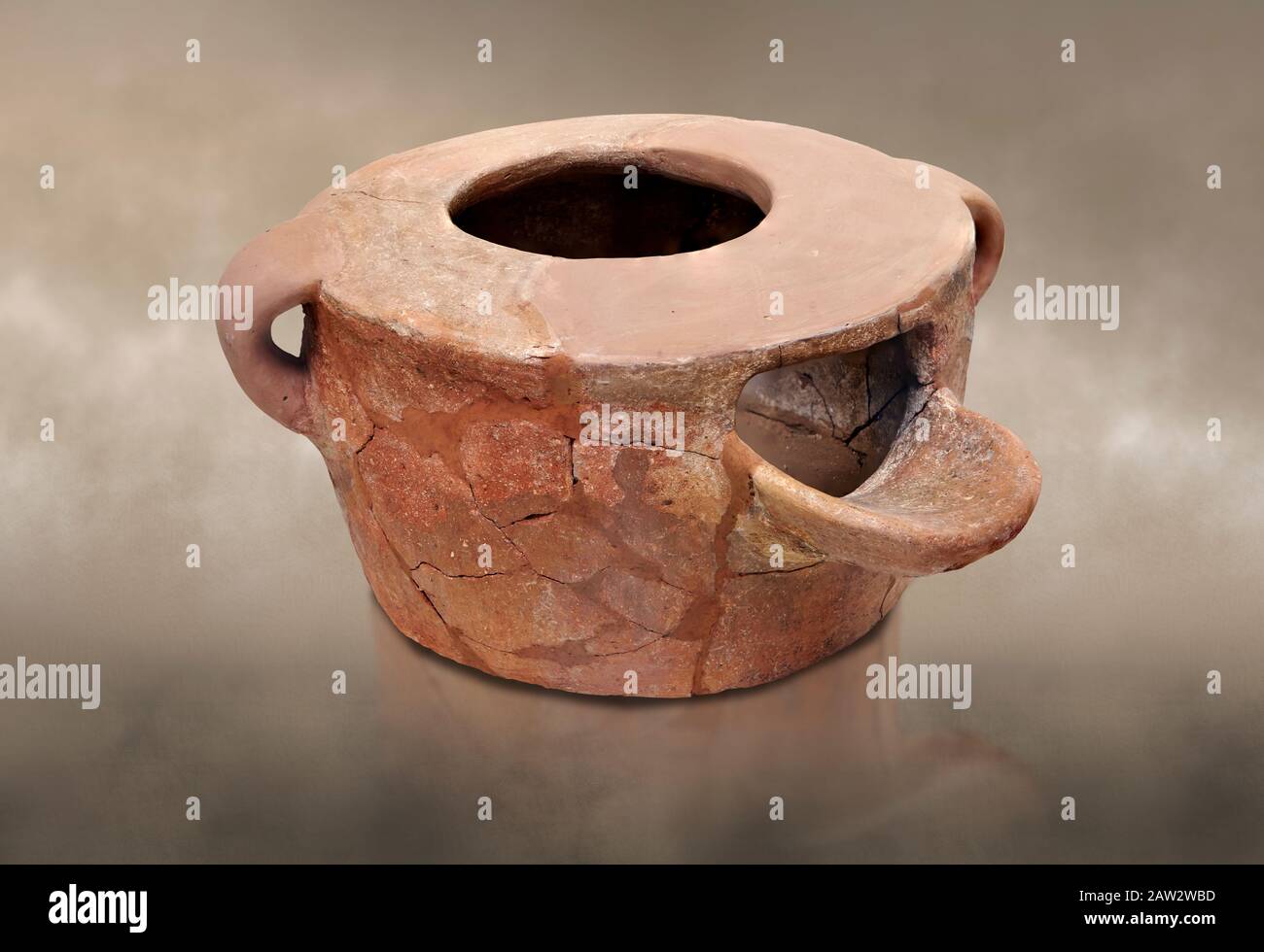 Neolithic Cretian portable clay oven open kiln fired at Knossos,  4500-3000 BC, Heraklion Archaeological  Museum. Stock Photo