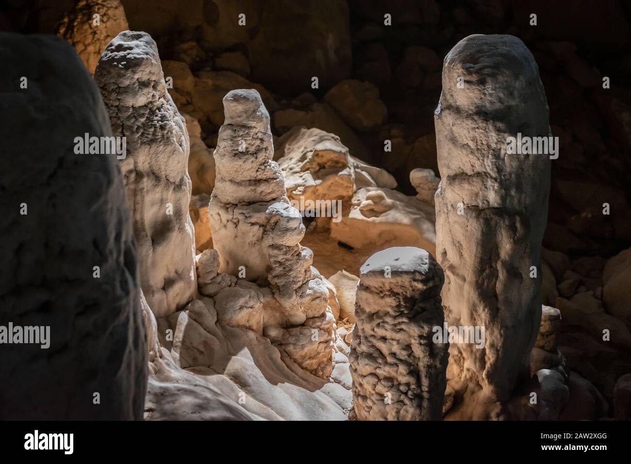 Stalacmites at Dragon cave, Konglor Loop, Thakhek, Laos Stock Photo