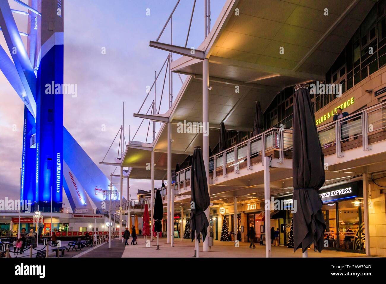 The Spinnaker Tower, shops and restaurants at night, Gunwharf Quays