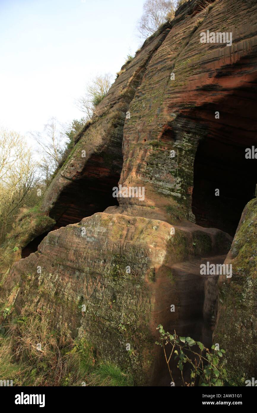 Nanny's rock caves on Kinver edge, Staffordshire, England, UK. Stock Photo