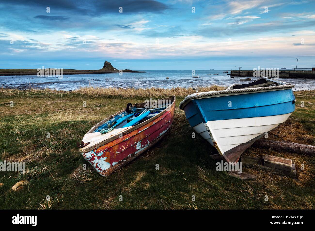 Two Beached Boats at Holy Island Stock Photo
