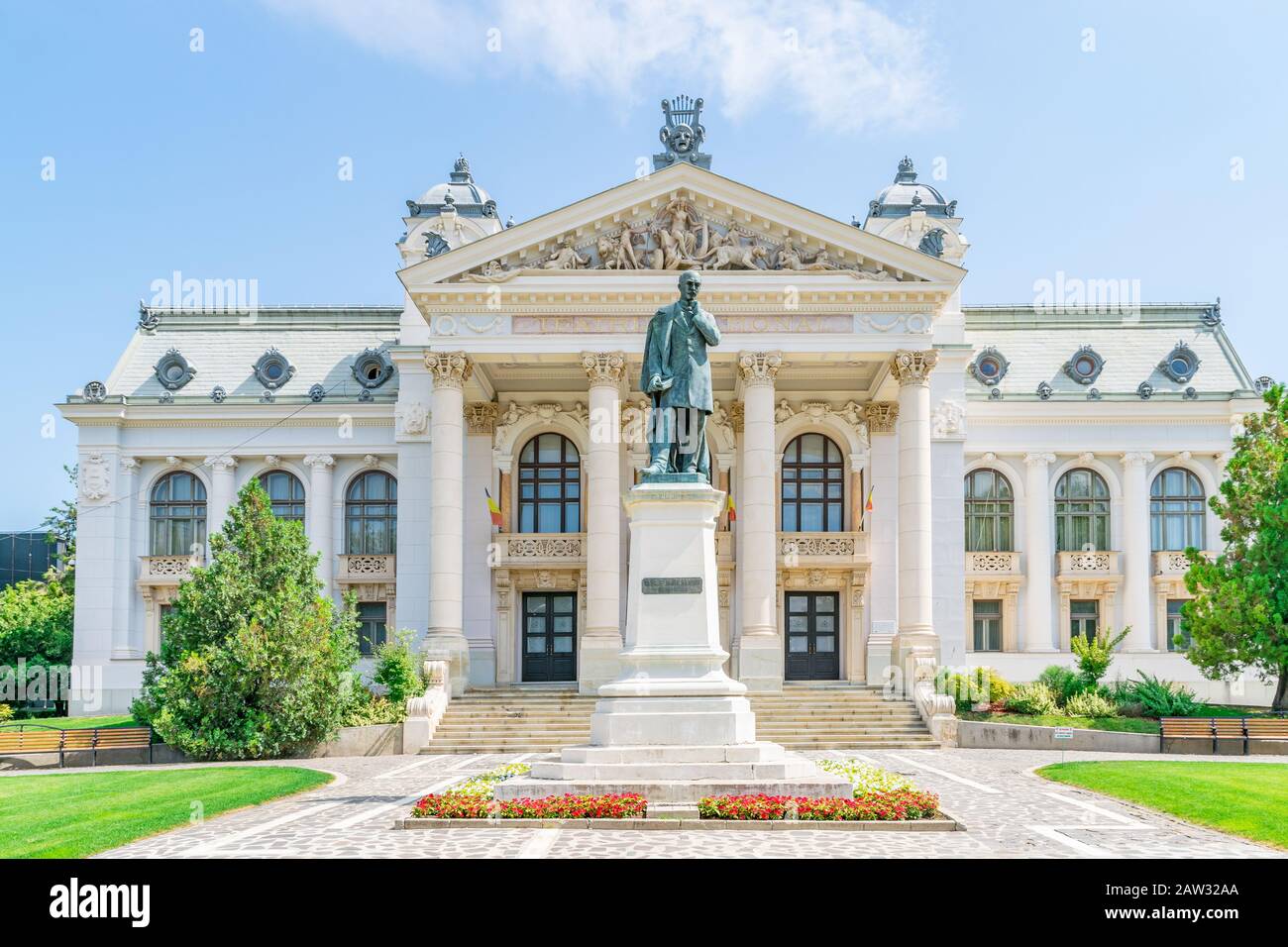 Iasi National Theatre in Iasi, Romania. The oldest national theatre and one of the most prestigious theatrical institutions in Romania. Iasi on a sunn Stock Photo